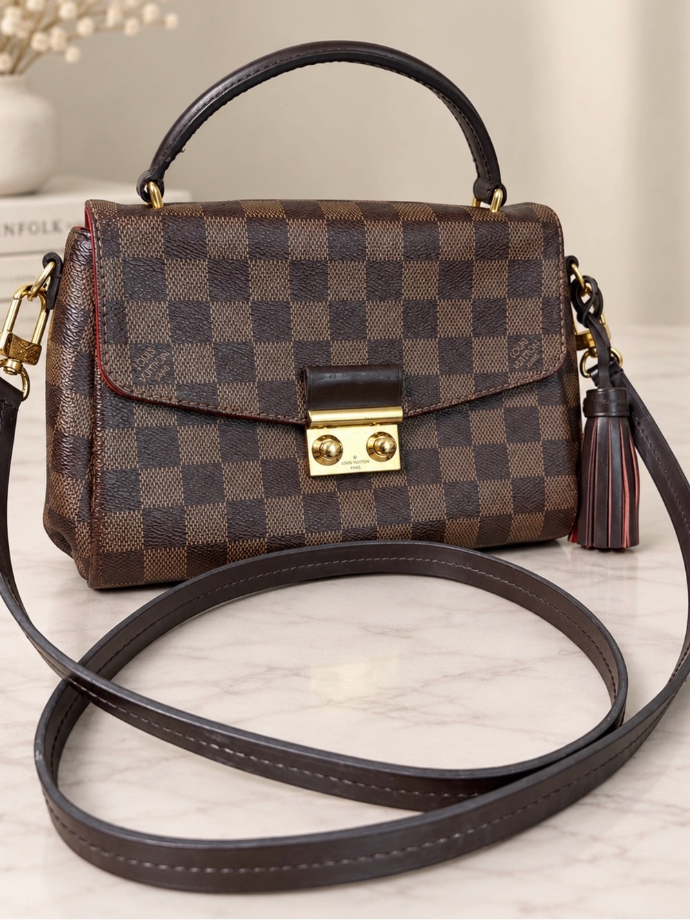 Louis Vuitton Croisette Damier Ebene Crossbody Top Handle Bag Tassel